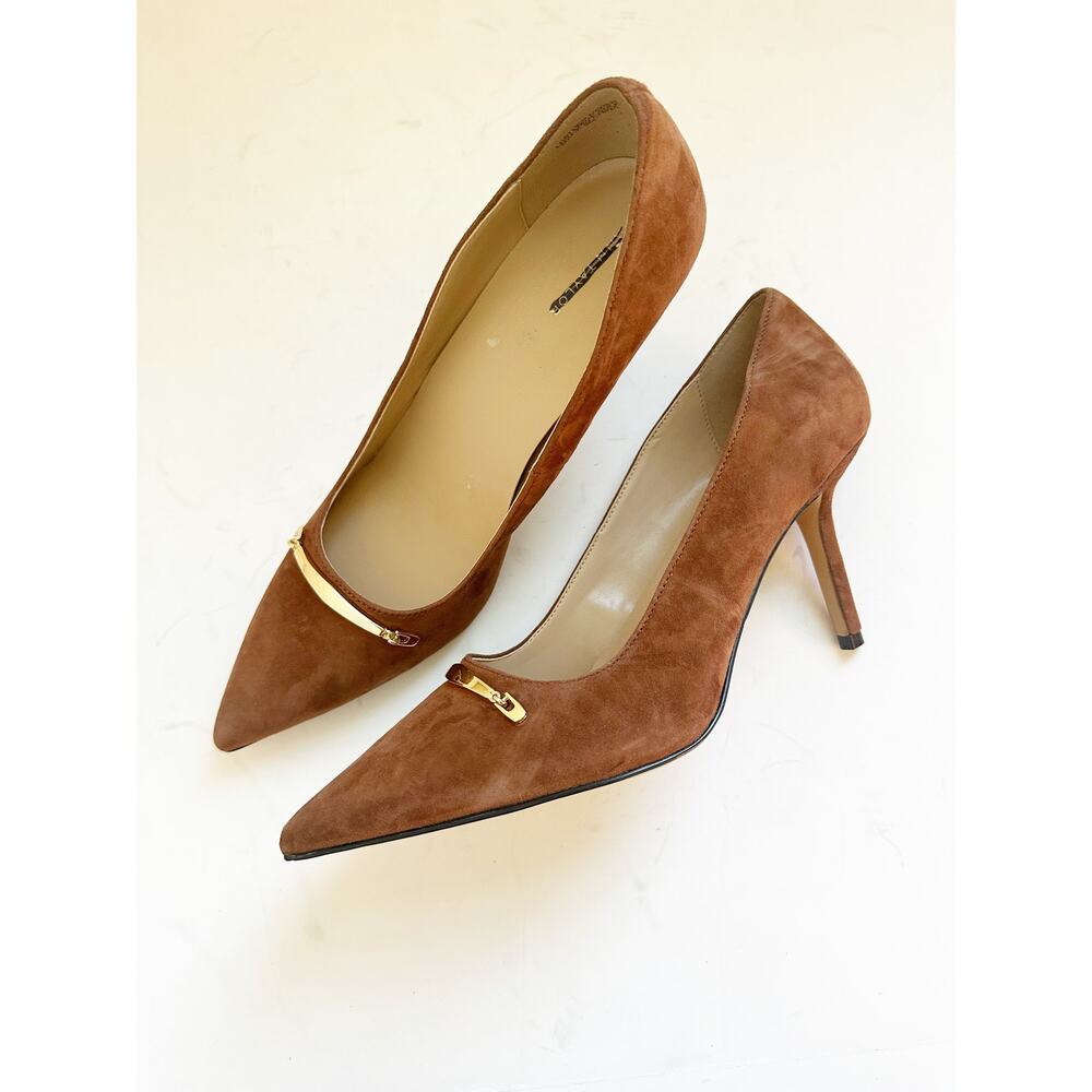 NWOB Ann Taylor Brown Suede Heels Mae Chain Pumps 9